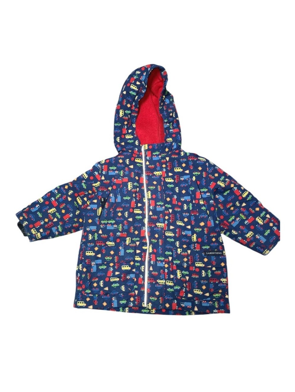 Lands' End Toddler Boys Car Themed Puffer Jacket Size 3T EUC